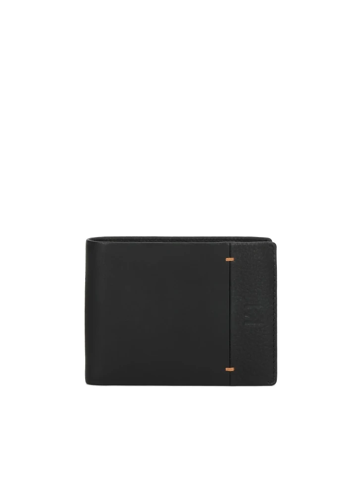 kazar Black wallet decorated with brown threads