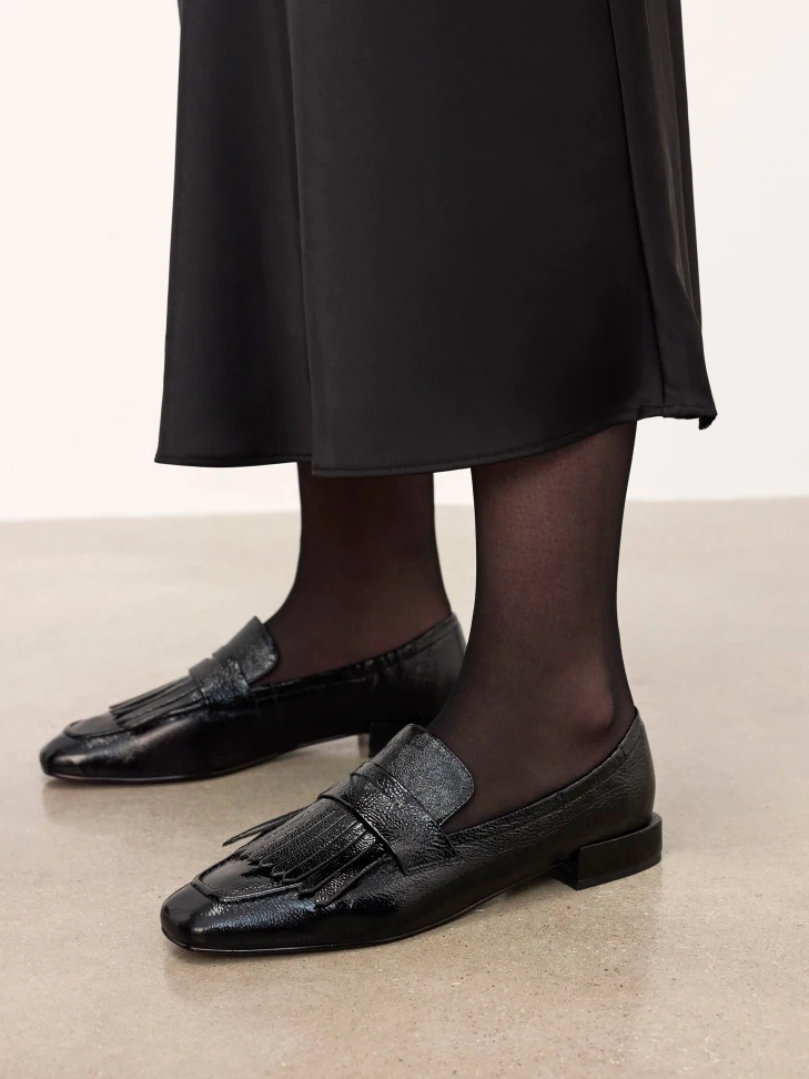 Kazar Black Wrinkled Patent Leather Loafers