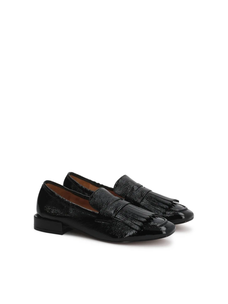Kazar Black Wrinkled Patent Leather Loafers
