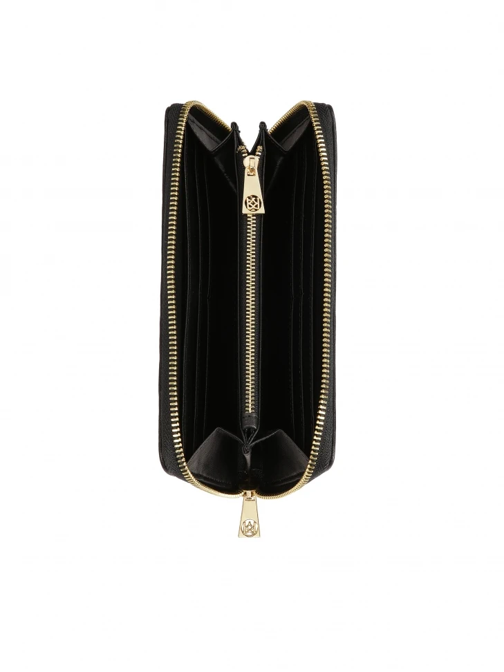 Kazar Black Zip Wallet With Red Roses