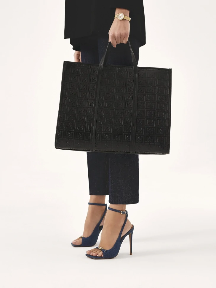 Kazar Blue Denim Fabric Heeled Sandals