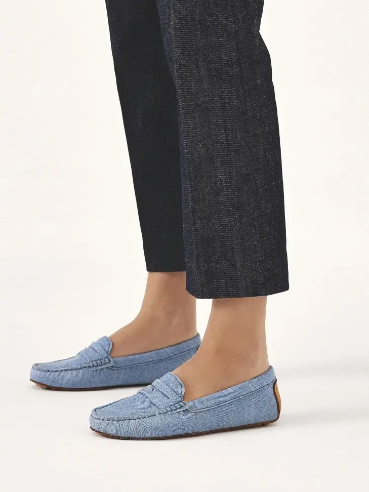 Kazar Blue Denim Fabric Moccasins