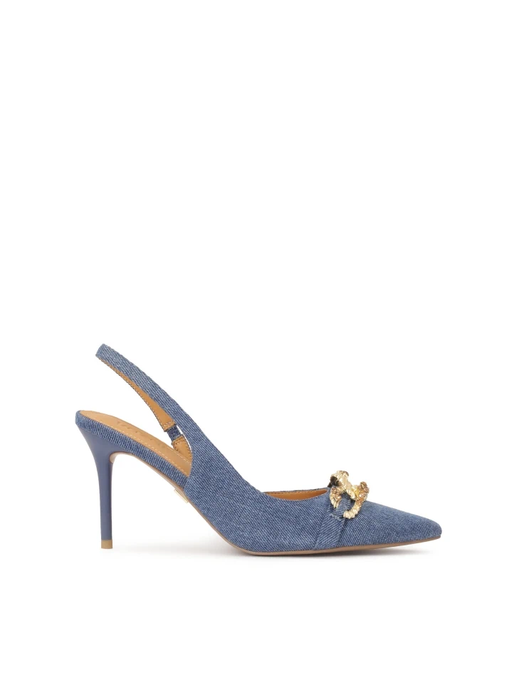 kazar Blue denim fabric slingback pumps