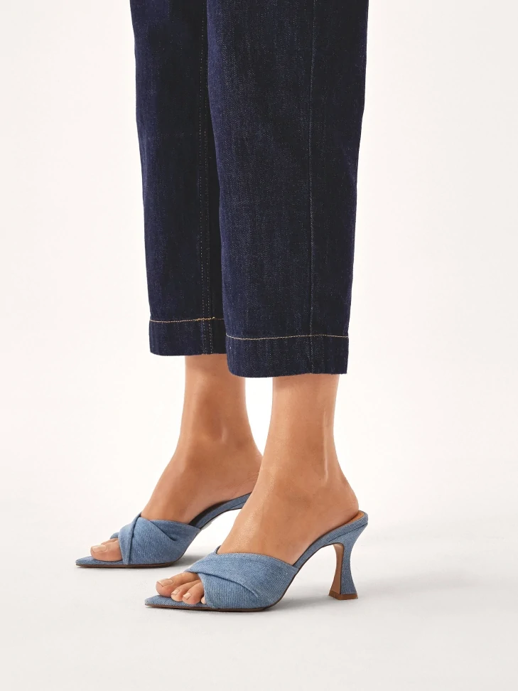 Kazar Blue Denim Mules With Pointed Toes