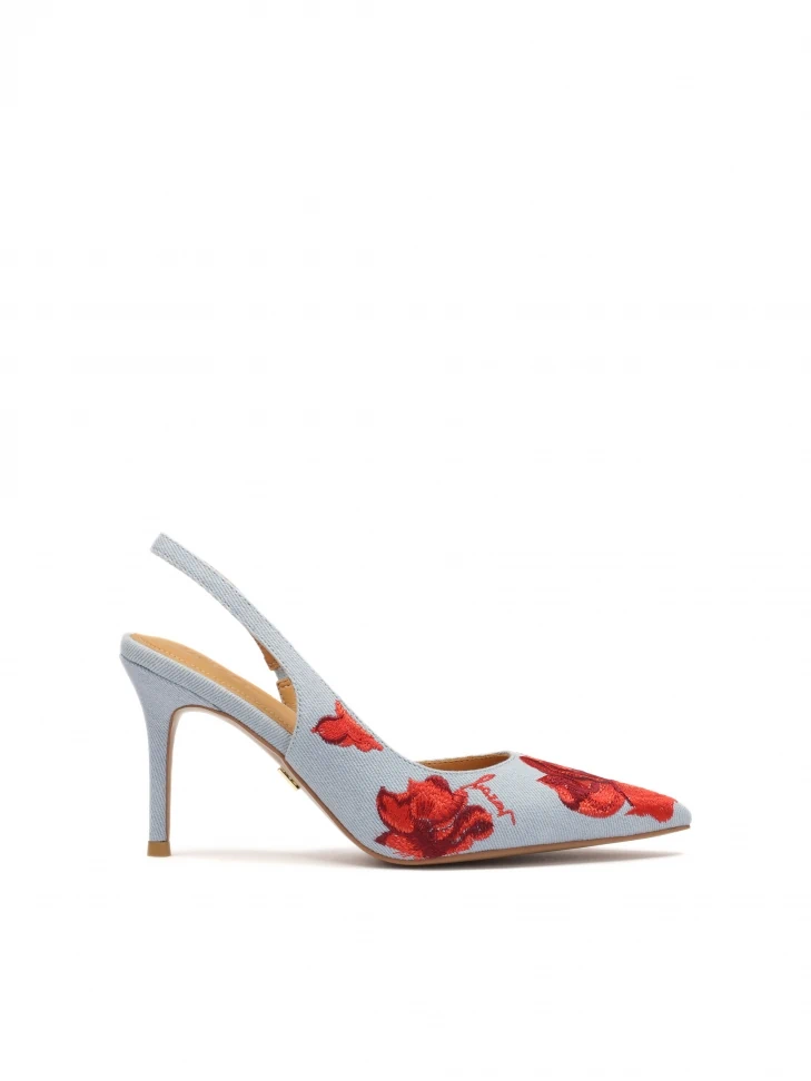 kazar Blue floral fabric slingback pumps