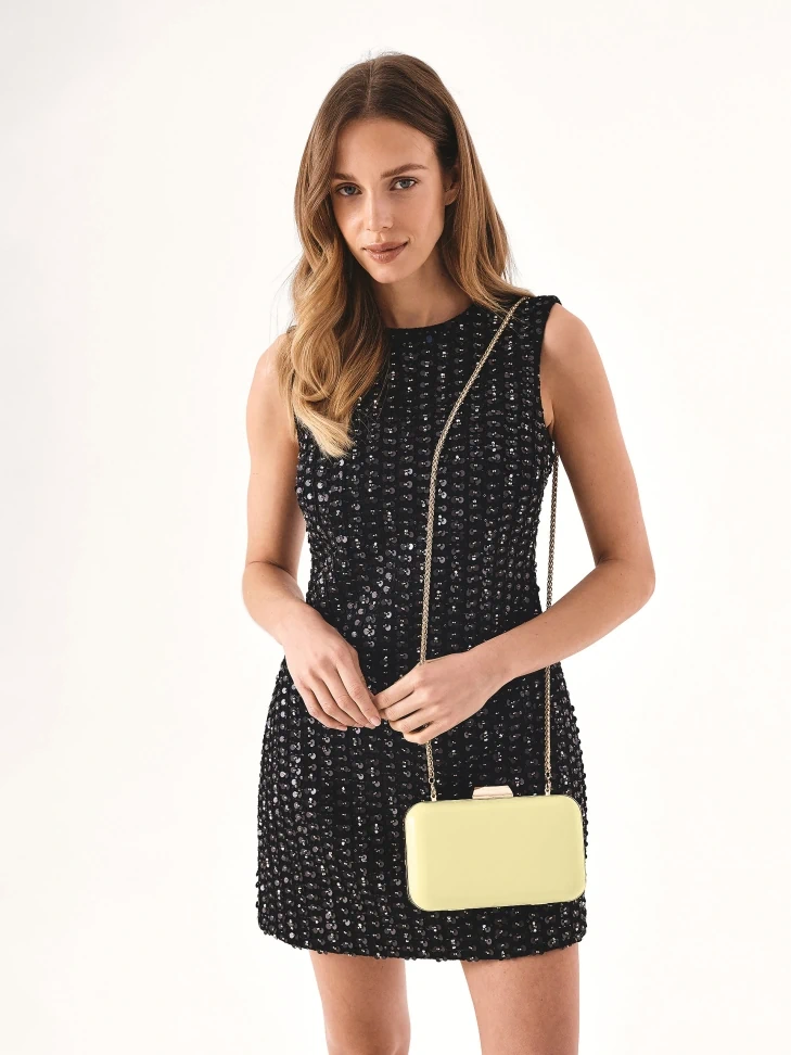 Kazar Bright Yellow Pouch Box Bag With Chain