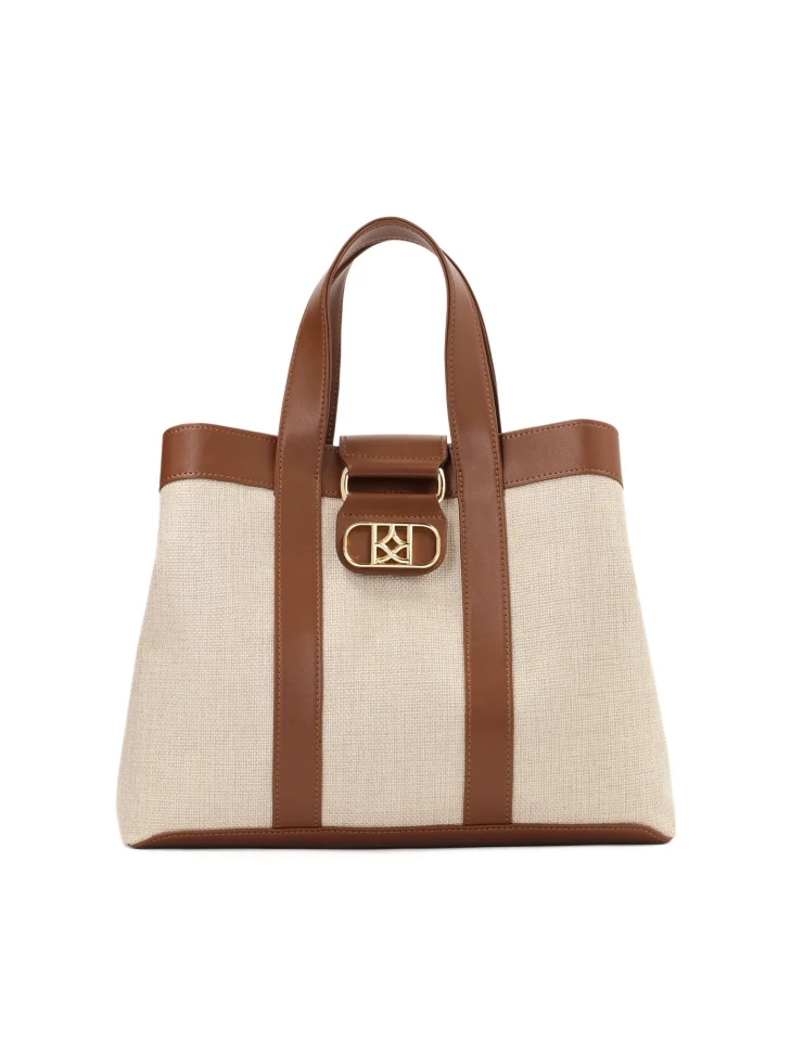 kazar Brown and beige fabric and leather handbag