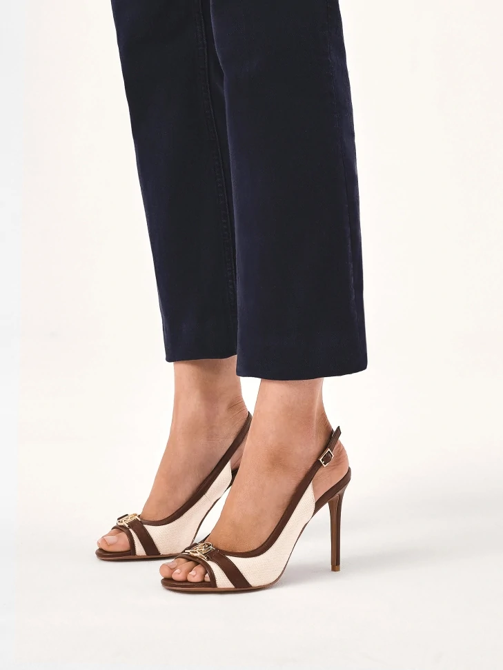 Kazar Brown And Beige Leather And Fabric Sandals
