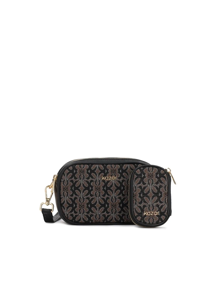 kazar Brown and black patterned fabric handbag