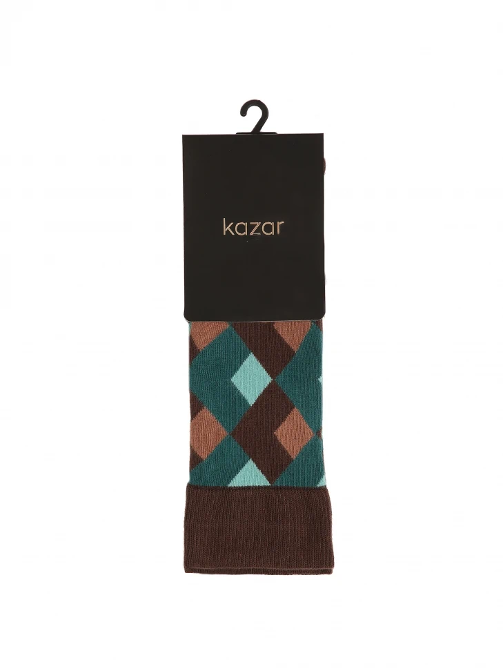 Kazar Brown And Green Diamond Pattern Socks