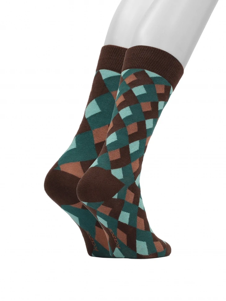 Kazar Brown And Green Diamond Pattern Socks