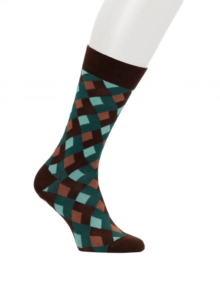 kazar Brown and green diamond pattern socks