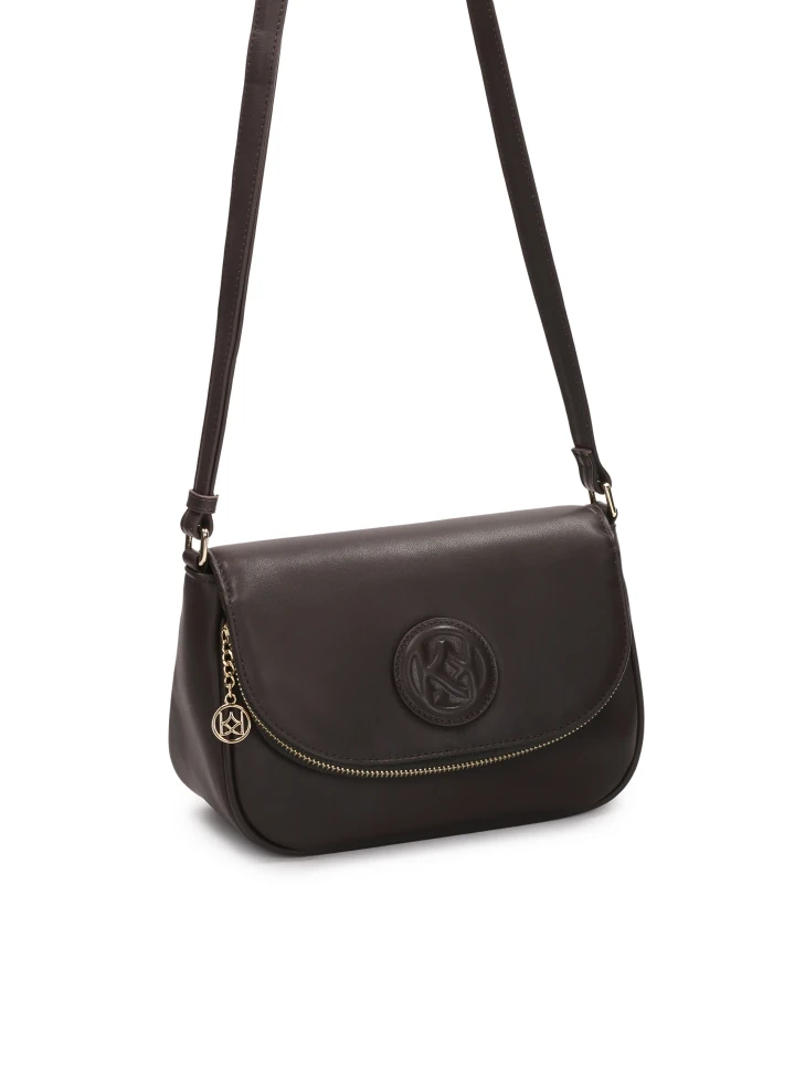Kazar Brown Belt Handbag With Flap Pocket