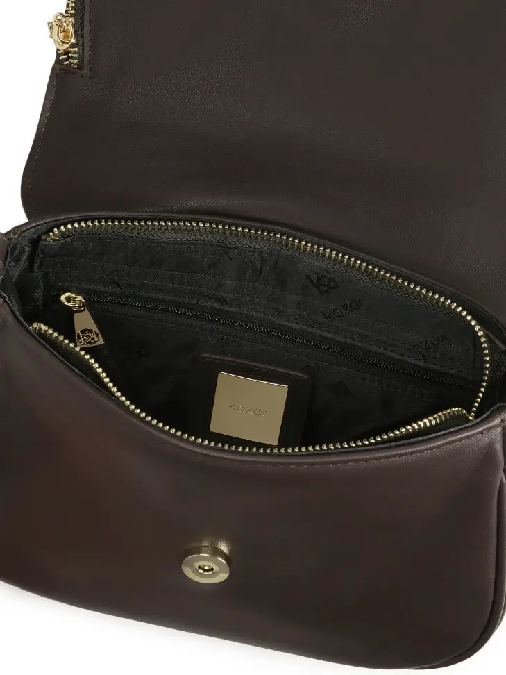 Kazar Brown Belt Handbag With Flap Pocket