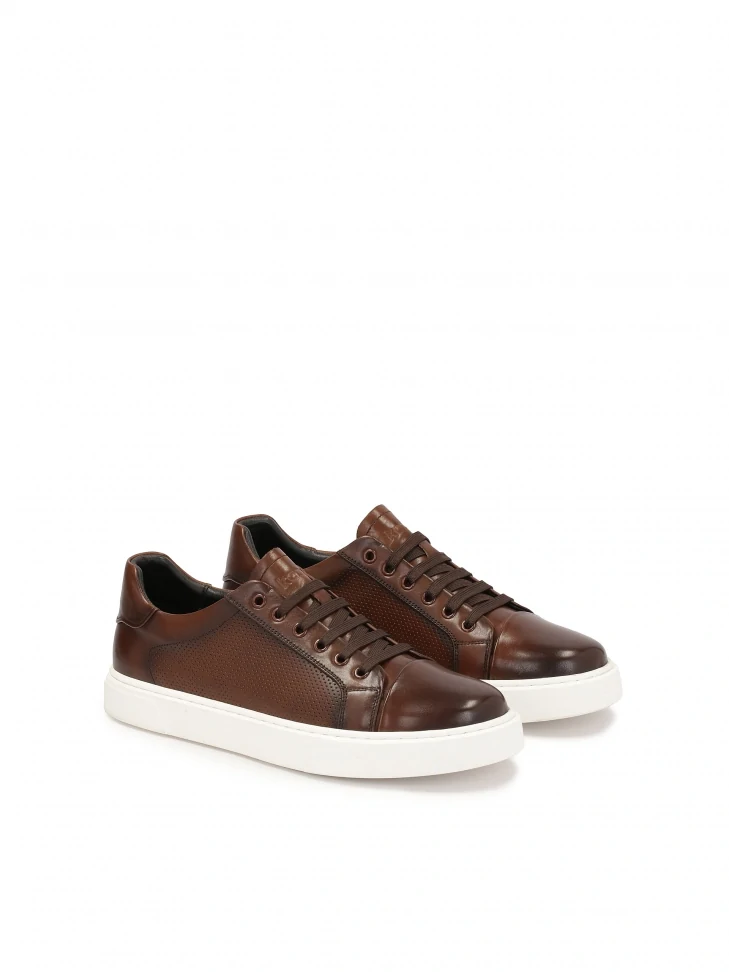 Kazar Brown Casual Sneakers With Perforations