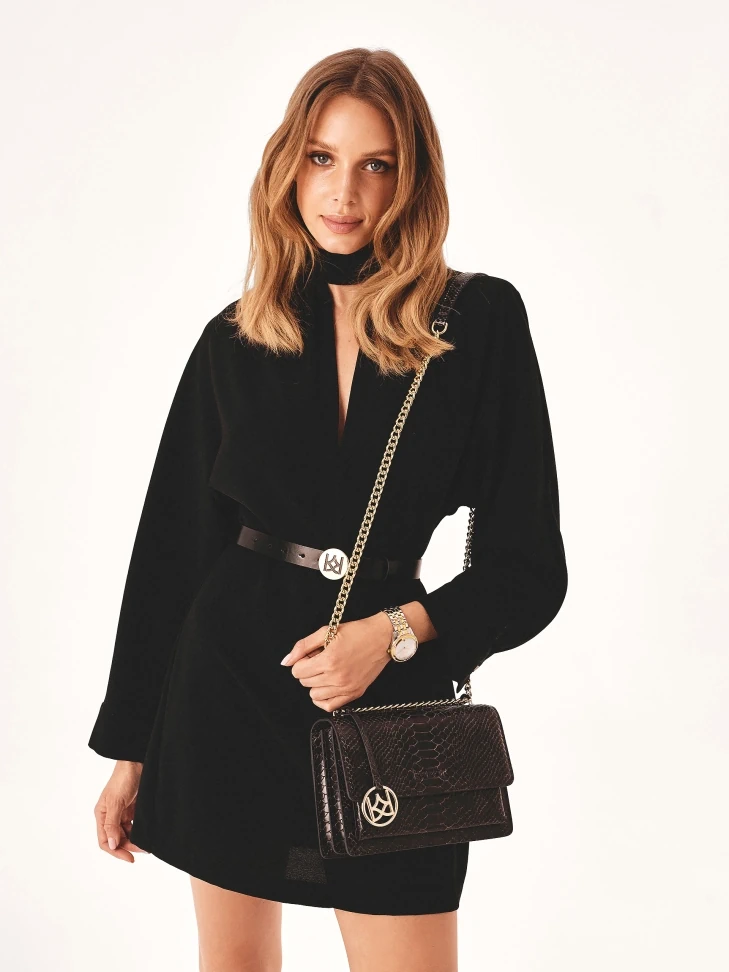Kazar Brown Embossed Leather Handbag