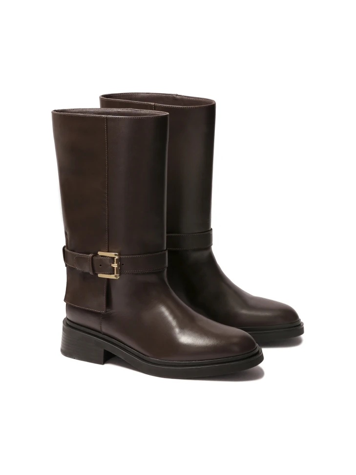 Kazar Brown Flat Boots Of The Officer Type