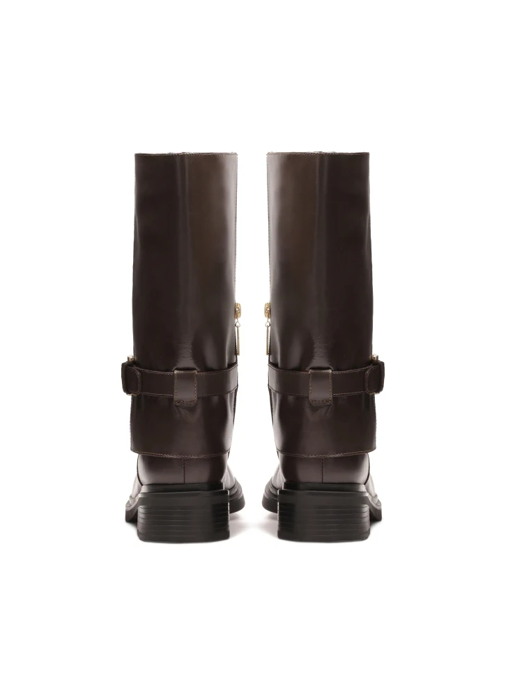 Kazar Brown Flat Boots Of The Officer Type