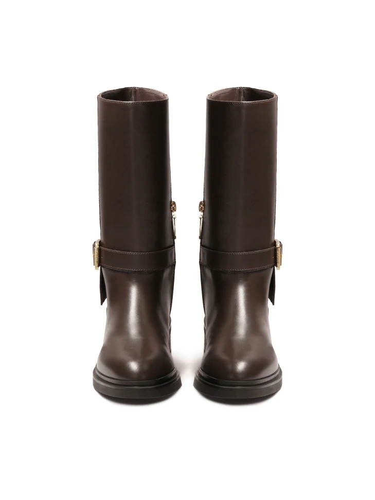 Kazar Brown Flat Boots Of The Officer Type