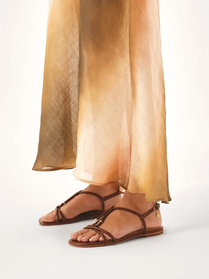 Kazar Brown Flat Sandals In Full Grain Leather