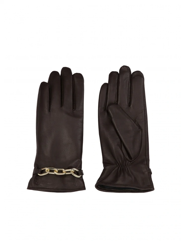 Kazar Brown Gloves With Chain