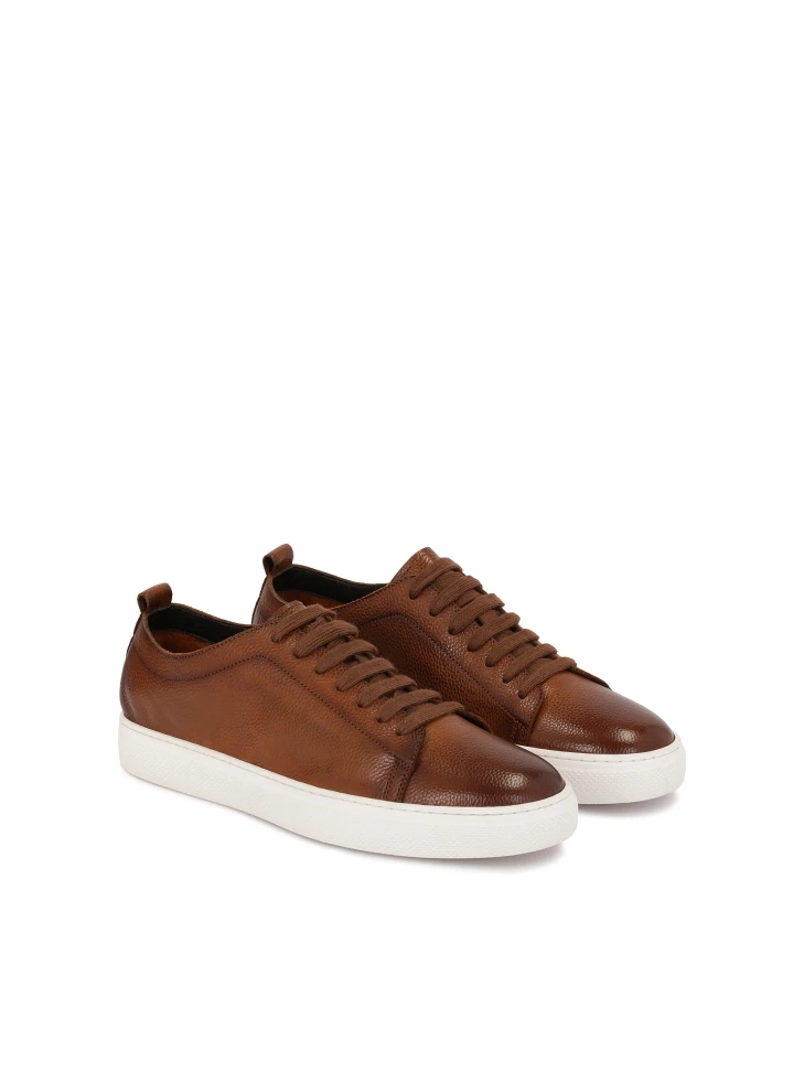 Kazar Brown Grained Leather Sneakers