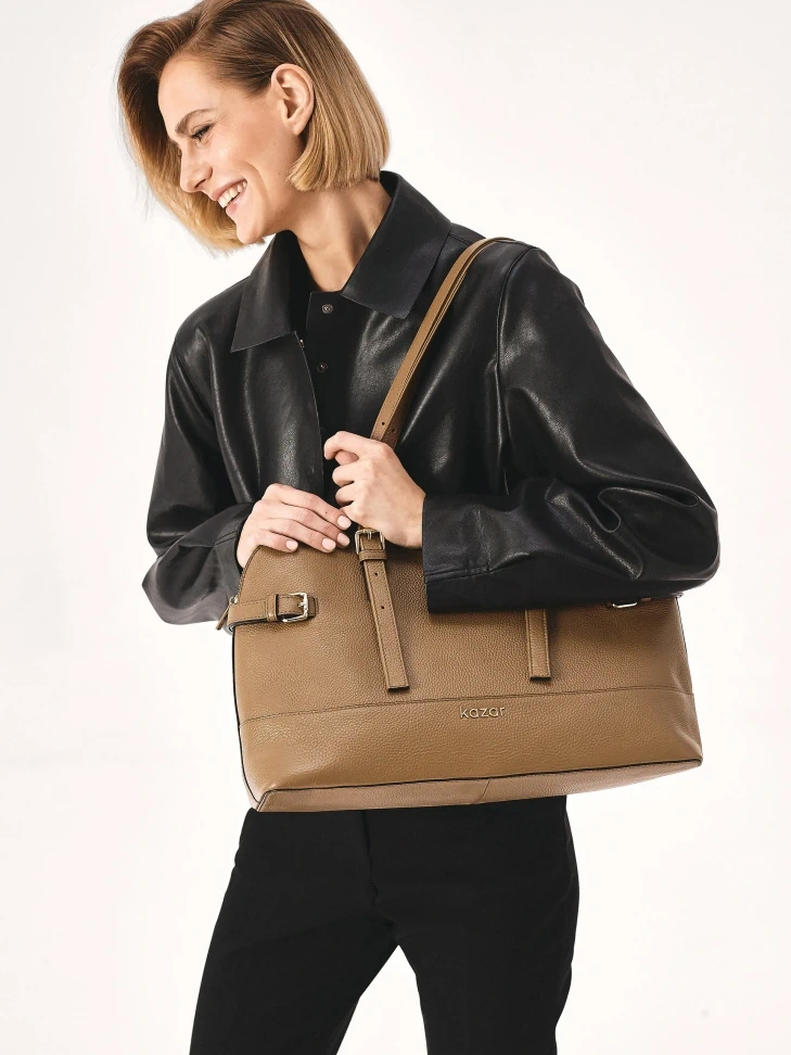 Kazar Brown Handbag With A Wide Bottom