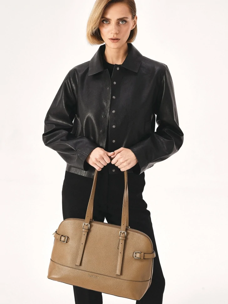 Kazar Brown Handbag With A Wide Bottom