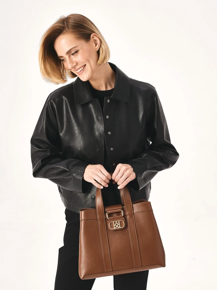 Kazar Brown Handbag With Elegant Clasp