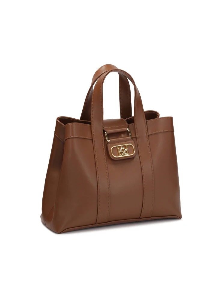 Kazar Brown Handbag With Elegant Clasp