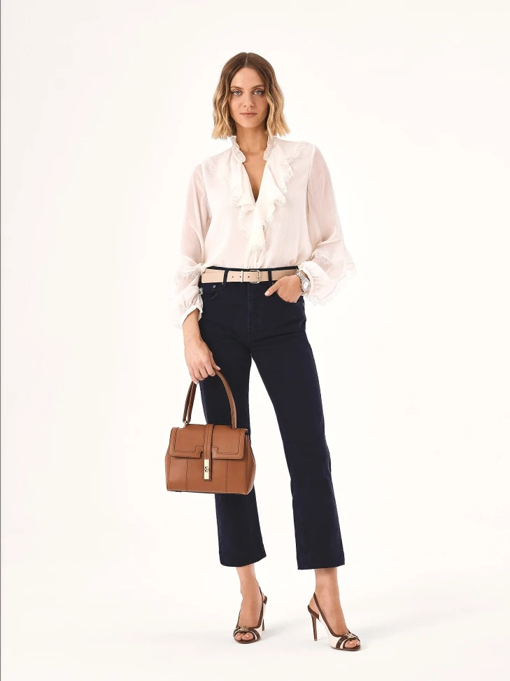Kazar Brown Handbag With Flap And Handle