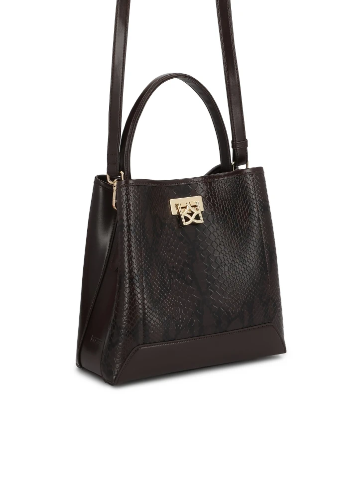 Kazar Brown Handbag With Snake Pattern