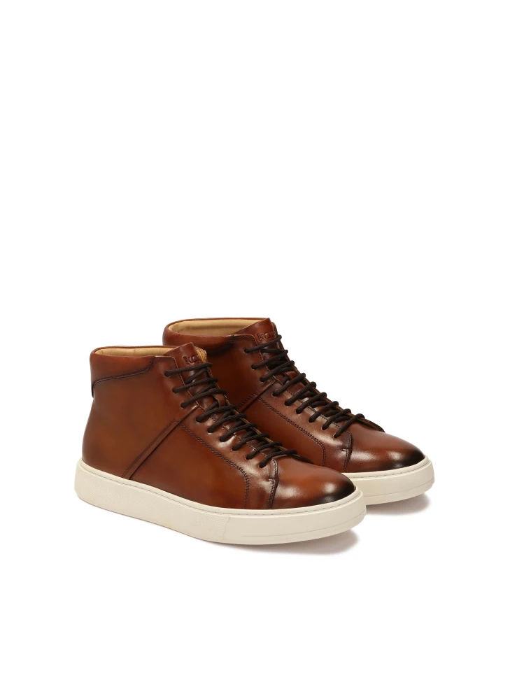 Kazar Brown High-top Sneakers With Binding