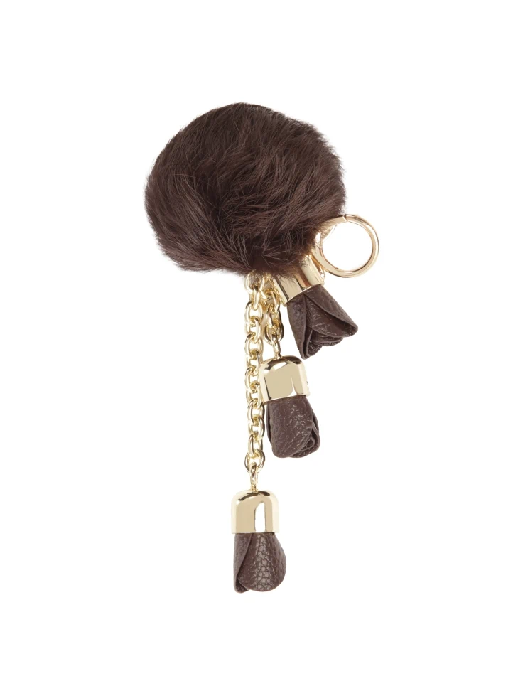 kazar Brown key ring with pom-pom