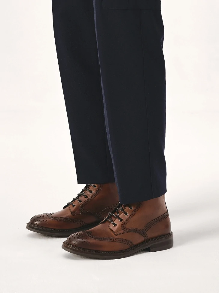 Kazar Brown Lace-up Boots With Brogue Decoration