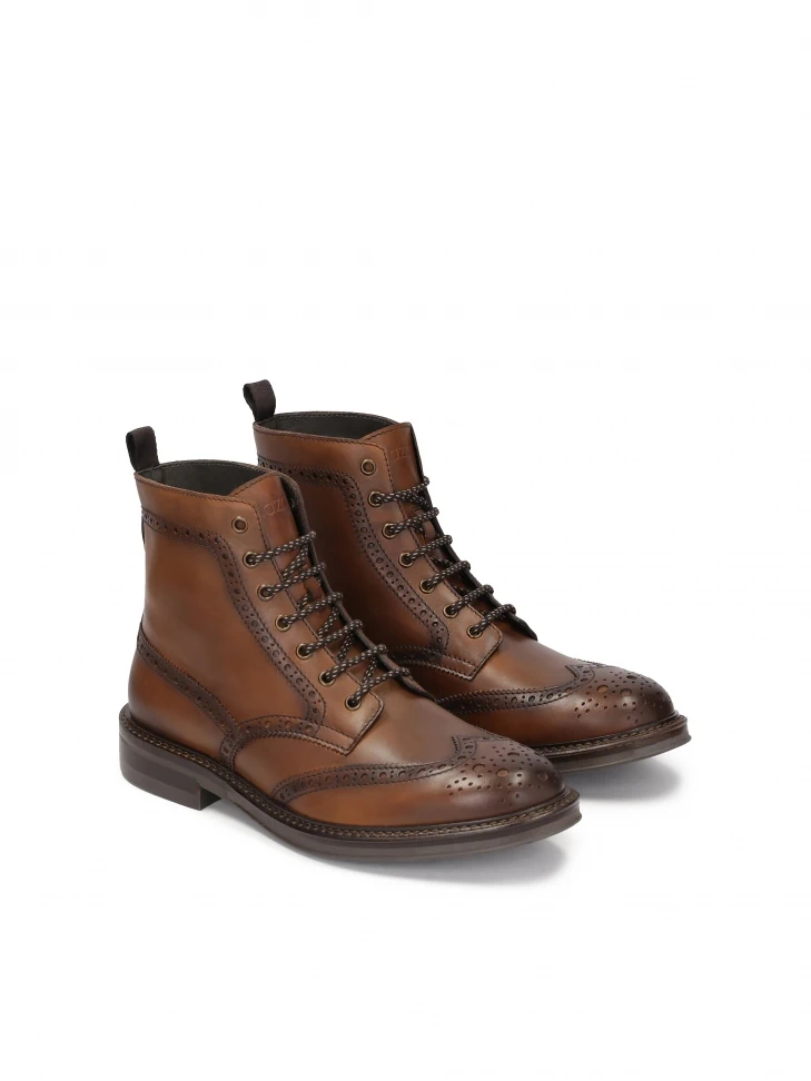 Kazar Brown Lace-up Boots With Brogue Decoration