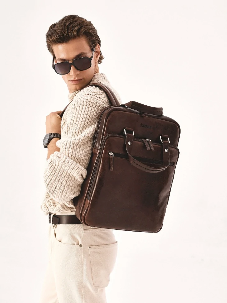 Kazar Brown Large Leather Business Backpack