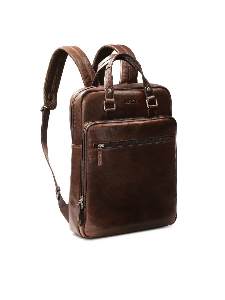 Kazar Brown Large Leather Business Backpack
