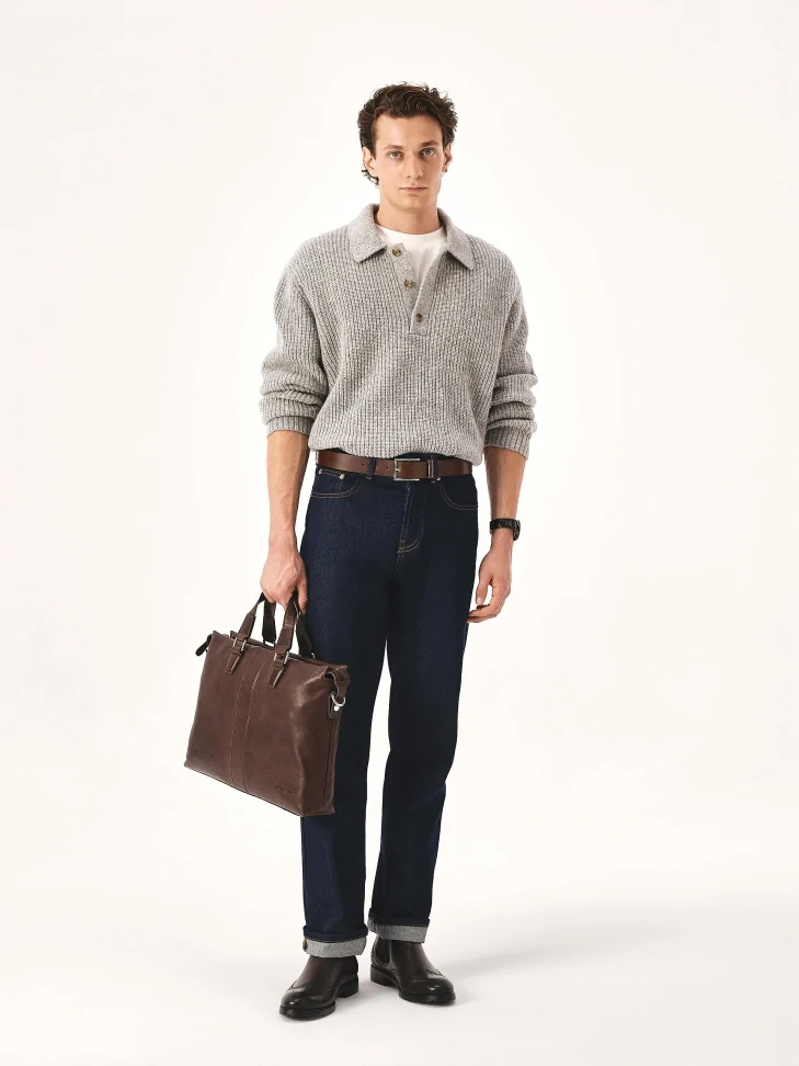 Kazar Brown Leather Bag With Hand Grips