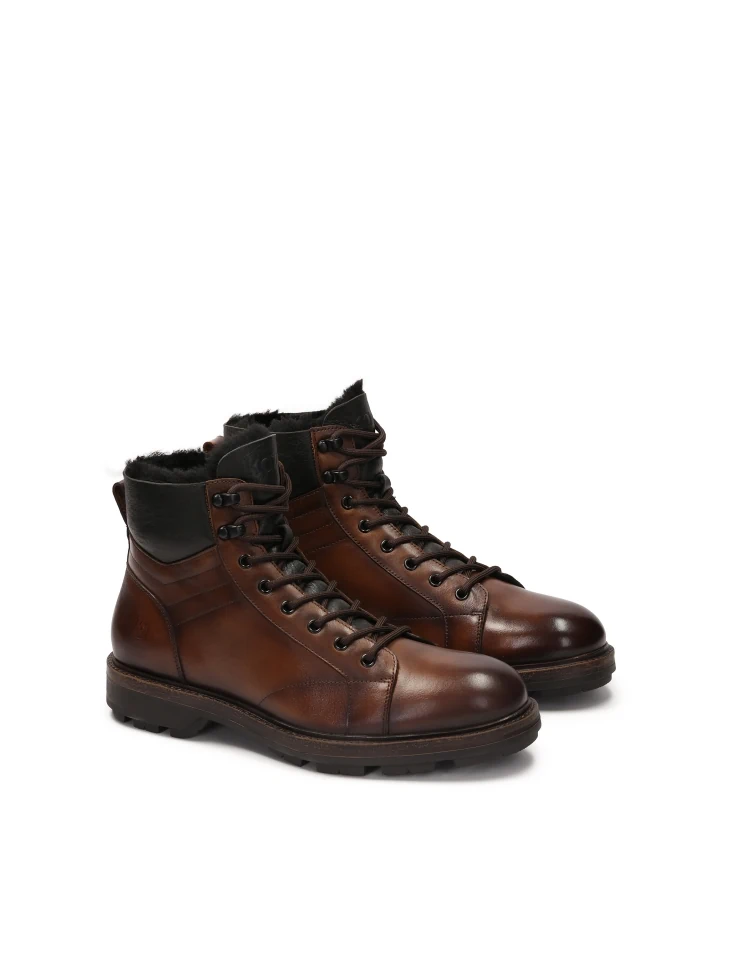 Kazar Brown Leather Boots With Insulated Collar
