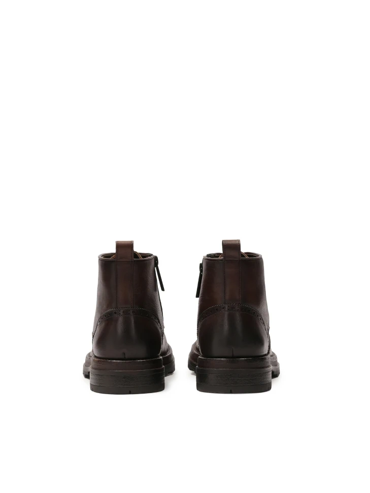 Kazar Brown Leather Boots With Ornamentation
