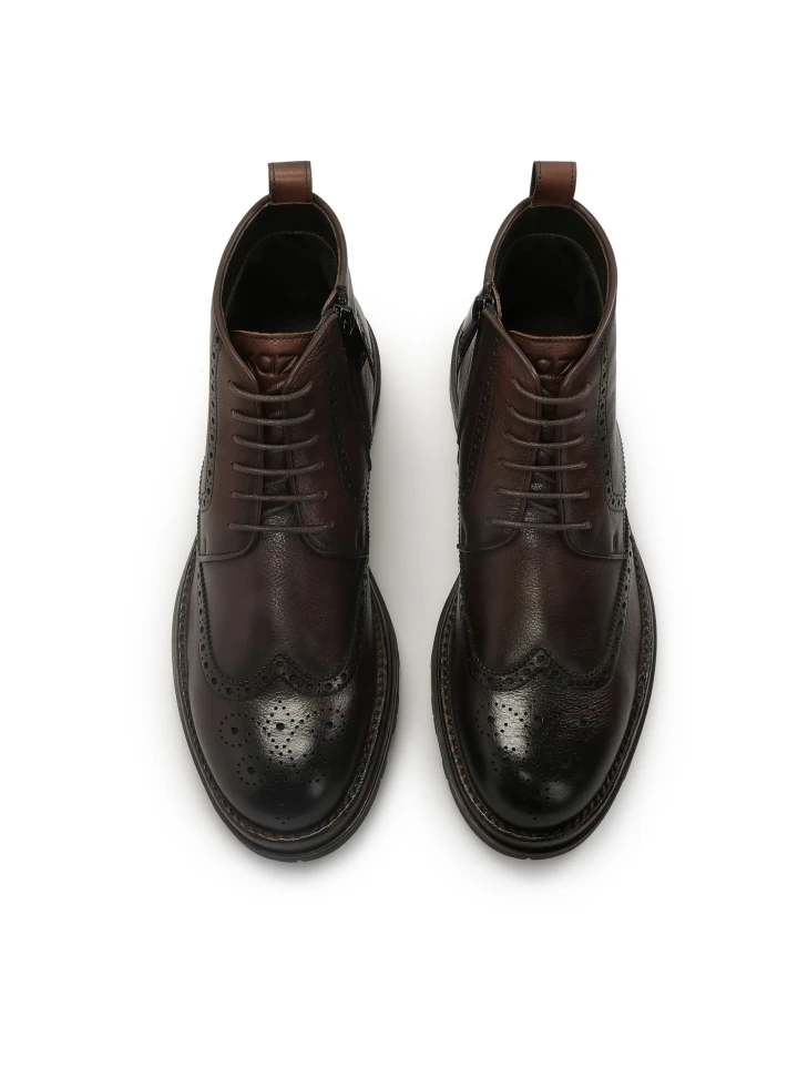 Kazar Brown Leather Boots With Ornamentation
