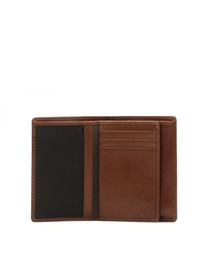 Kazar Brown Leather Double Folding Wallet
