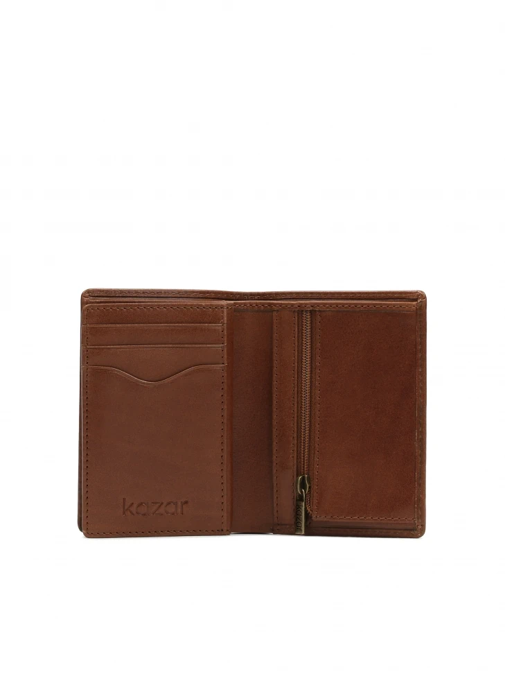 Kazar Brown Leather Double Folding Wallet