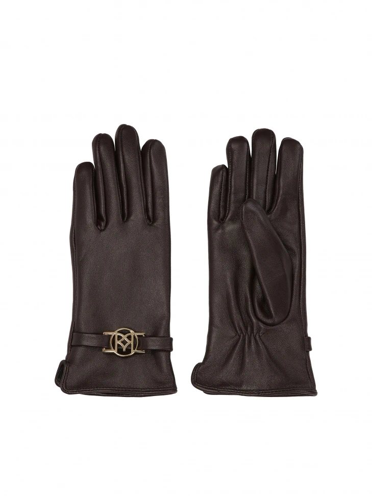 Kazar Brown Leather Gloves With KAZAR Monogram