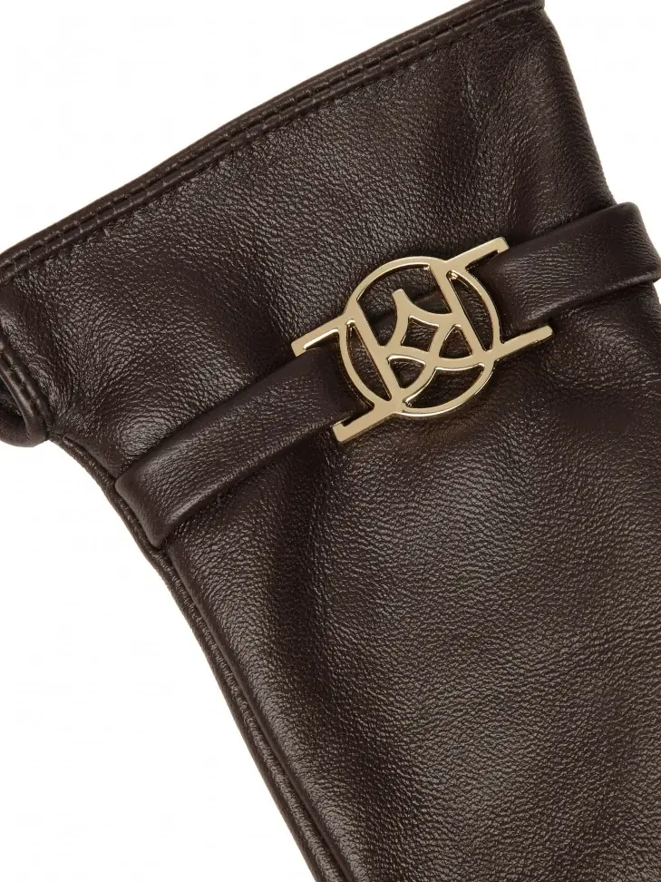 Kazar Brown Leather Gloves With KAZAR Monogram