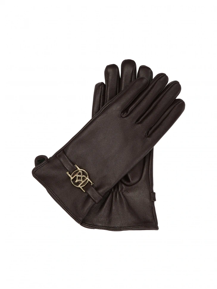 kazar Brown leather gloves with KAZAR monogram
