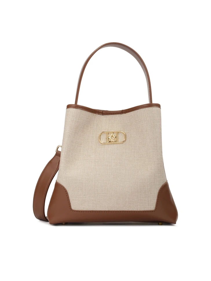 Kazar Brown Leather Handbag With Fabric Insert