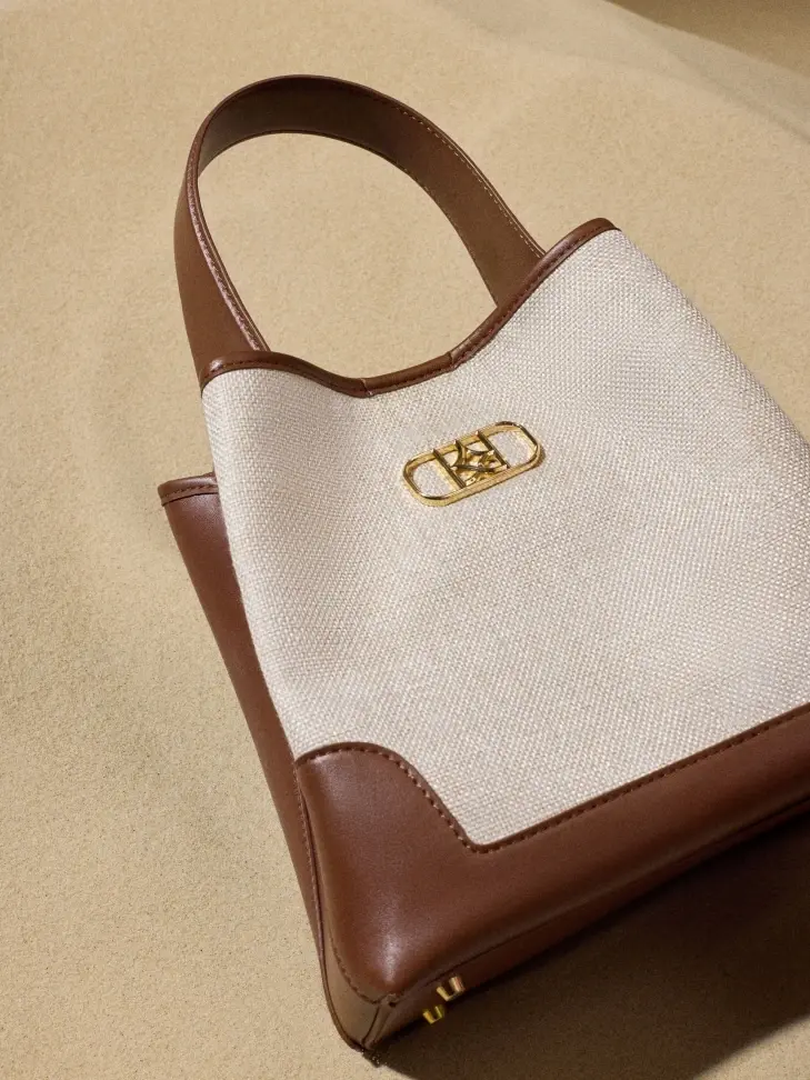 kazar Brown leather handbag with fabric insert