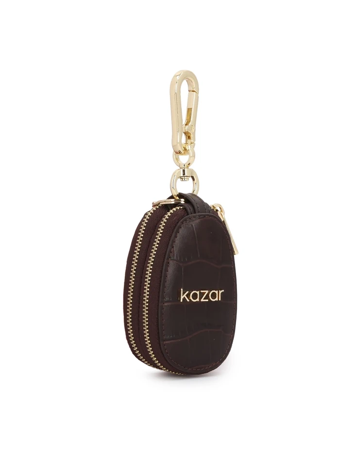 Kazar Brown Leather Key Case With Embossed Pattern